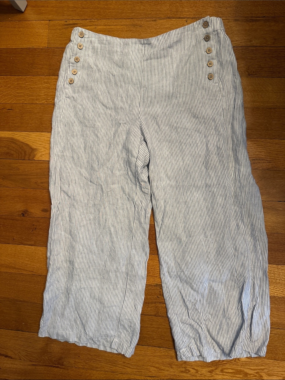 Blue & White Striped Wide-Legged Sailor Pants, Size M